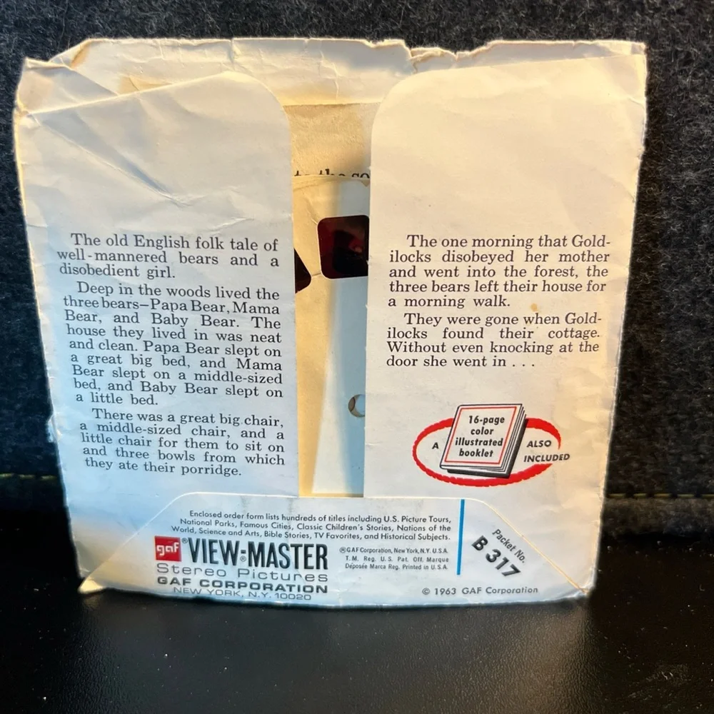 Vtg View-Master GOLDILOCKS & THE THREE BEARS-B317-3 Reel Set + Booklet (V3) 1963